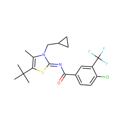 Cc1c(C(C)(C)C)s/c(=N\C(=O)c2ccc(Cl)c(C(F)(F)F)c2)n1CC1CC1 ZINC000028954357