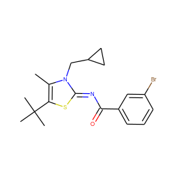 Cc1c(C(C)(C)C)s/c(=N\C(=O)c2cccc(Br)c2)n1CC1CC1 ZINC000028954324