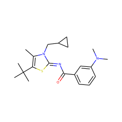 Cc1c(C(C)(C)C)s/c(=N\C(=O)c2cccc(N(C)C)c2)n1CC1CC1 ZINC000028954326