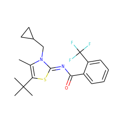 Cc1c(C(C)(C)C)s/c(=N\C(=O)c2ccccc2C(F)(F)F)n1CC1CC1 ZINC000028954335