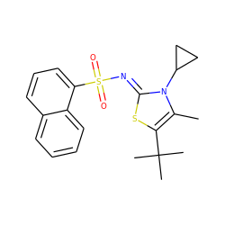 Cc1c(C(C)(C)C)s/c(=N\S(=O)(=O)c2cccc3ccccc23)n1C1CC1 ZINC000066077734