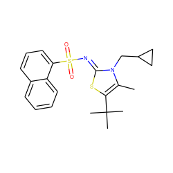 Cc1c(C(C)(C)C)s/c(=N\S(=O)(=O)c2cccc3ccccc23)n1CC1CC1 ZINC000028862061