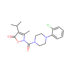 Cc1c(C(C)C)c(=O)on1C(=O)N1CCN(c2ccccc2Cl)CC1 ZINC000026941701