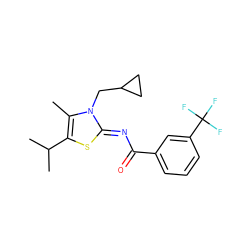 Cc1c(C(C)C)s/c(=N\C(=O)c2cccc(C(F)(F)F)c2)n1CC1CC1 ZINC000028954350