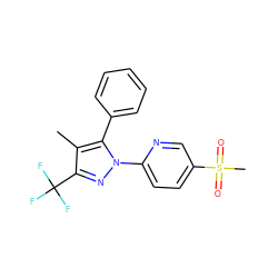 Cc1c(C(F)(F)F)nn(-c2ccc(S(C)(=O)=O)cn2)c1-c1ccccc1 ZINC000013588368