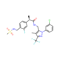 Cc1c(C(F)(F)F)nn(-c2cccc(Cl)c2)c1CNC(=O)[C@H](C)c1ccc(CNS(C)(=O)=O)c(F)c1 ZINC000113487339