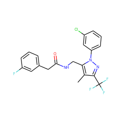 Cc1c(C(F)(F)F)nn(-c2cccc(Cl)c2)c1CNC(=O)Cc1cccc(F)c1 ZINC000113489588