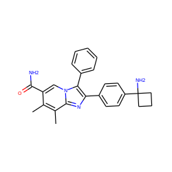 Cc1c(C(N)=O)cn2c(-c3ccccc3)c(-c3ccc(C4(N)CCC4)cc3)nc2c1C ZINC000113656585