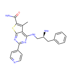 Cc1c(C(N)=O)sc2nc(-c3ccncc3)nc(NC[C@@H](N)Cc3ccccc3)c12 ZINC000223674590