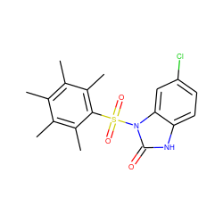 Cc1c(C)c(C)c(S(=O)(=O)n2c(=O)[nH]c3ccc(Cl)cc32)c(C)c1C ZINC000045389101