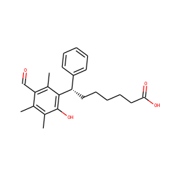 Cc1c(C)c(C=O)c(C)c([C@@H](CCCCCC(=O)O)c2ccccc2)c1O ZINC000013456359