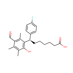 Cc1c(C)c(C=O)c(C)c([C@H](CCCCCC(=O)O)c2ccc(F)cc2)c1O ZINC000001551129