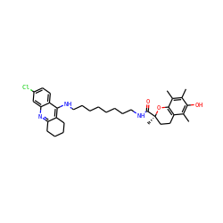 Cc1c(C)c2c(c(C)c1O)CC[C@@](C)(C(=O)NCCCCCCCCNc1c3c(nc4cc(Cl)ccc14)CCCC3)O2 ZINC000473150478