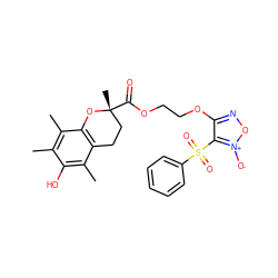 Cc1c(C)c2c(c(C)c1O)CC[C@@](C)(C(=O)OCCOc1no[n+]([O-])c1S(=O)(=O)c1ccccc1)O2 ZINC000045348894