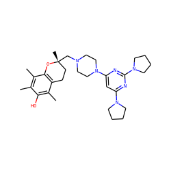 Cc1c(C)c2c(c(C)c1O)CC[C@@](C)(CN1CCN(c3cc(N4CCCC4)nc(N4CCCC4)n3)CC1)O2 ZINC000095551772