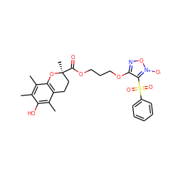 Cc1c(C)c2c(c(C)c1O)CC[C@](C)(C(=O)OCCCOc1no[n+]([O-])c1S(=O)(=O)c1ccccc1)O2 ZINC000028876876