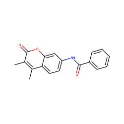 Cc1c(C)c2ccc(NC(=O)c3ccccc3)cc2oc1=O ZINC000013835561