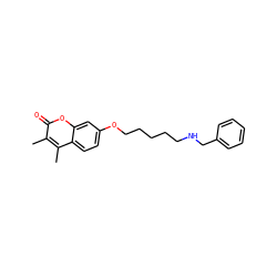 Cc1c(C)c2ccc(OCCCCCNCc3ccccc3)cc2oc1=O ZINC000473132401