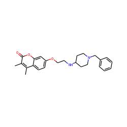 Cc1c(C)c2ccc(OCCNC3CCN(Cc4ccccc4)CC3)cc2oc1=O ZINC000653687441