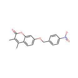 Cc1c(C)c2ccc(OCc3ccc([N+](=O)[O-])cc3)cc2oc1=O ZINC000000535312