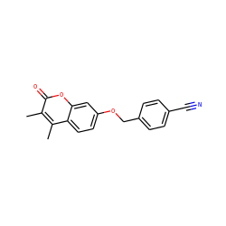 Cc1c(C)c2ccc(OCc3ccc(C#N)cc3)cc2oc1=O ZINC000013835591