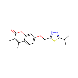 Cc1c(C)c2ccc(OCc3nnc(C(C)C)s3)cc2oc1=O ZINC000000005661