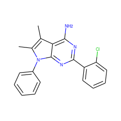 Cc1c(C)n(-c2ccccc2)c2nc(-c3ccccc3Cl)nc(N)c12 ZINC000026719605