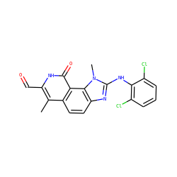 Cc1c(C=O)[nH]c(=O)c2c1ccc1nc(Nc3c(Cl)cccc3Cl)n(C)c12 ZINC000013494051