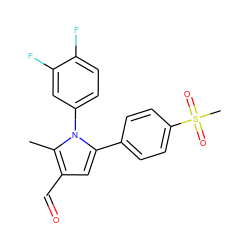 Cc1c(C=O)cc(-c2ccc(S(C)(=O)=O)cc2)n1-c1ccc(F)c(F)c1 ZINC000096928415