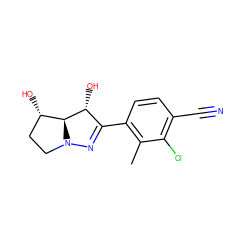 Cc1c(C2=NN3CC[C@H](O)[C@H]3[C@@H]2O)ccc(C#N)c1Cl ZINC000149162911