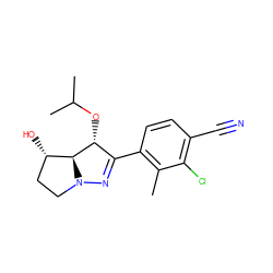 Cc1c(C2=NN3CC[C@H](O)[C@H]3[C@@H]2OC(C)C)ccc(C#N)c1Cl ZINC000146595062