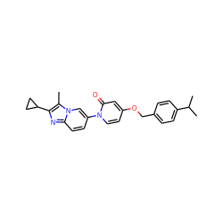 Cc1c(C2CC2)nc2ccc(-n3ccc(OCc4ccc(C(C)C)cc4)cc3=O)cn12 ZINC000223387778