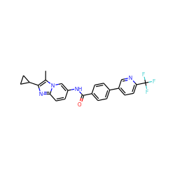 Cc1c(C2CC2)nc2ccc(NC(=O)c3ccc(-c4ccc(C(F)(F)F)nc4)cc3)cn12 ZINC000043059513