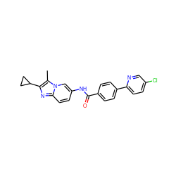 Cc1c(C2CC2)nc2ccc(NC(=O)c3ccc(-c4ccc(Cl)cn4)cc3)cn12 ZINC000043078034