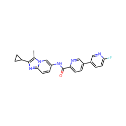 Cc1c(C2CC2)nc2ccc(NC(=O)c3ccc(-c4ccc(F)nc4)cn3)cn12 ZINC000043068552