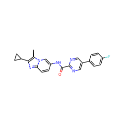 Cc1c(C2CC2)nc2ccc(NC(=O)c3ncc(-c4ccc(F)cc4)cn3)cn12 ZINC000042966624