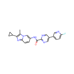 Cc1c(C2CC2)nc2ccc(NC(=O)c3ncc(-c4ccc(F)nc4)cn3)cn12 ZINC000043019240