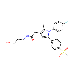 Cc1c(CC(=O)NCCCO)cc(-c2ccc(S(C)(=O)=O)cc2)n1-c1ccc(F)cc1 ZINC000103232475