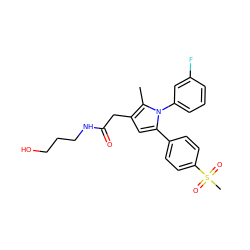 Cc1c(CC(=O)NCCCO)cc(-c2ccc(S(C)(=O)=O)cc2)n1-c1cccc(F)c1 ZINC000103232561