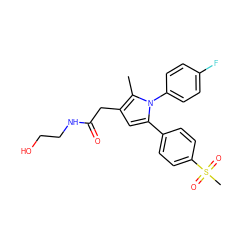 Cc1c(CC(=O)NCCO)cc(-c2ccc(S(C)(=O)=O)cc2)n1-c1ccc(F)cc1 ZINC000103232472