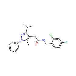 Cc1c(CC(=O)NCc2ccc(F)cc2Cl)c(C(C)C)nn1-c1ccccc1 ZINC000095565848