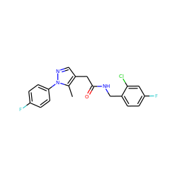 Cc1c(CC(=O)NCc2ccc(F)cc2Cl)cnn1-c1ccc(F)cc1 ZINC000095565611