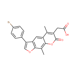 Cc1c(CC(=O)O)c(=O)oc2c(C)c3occ(-c4ccc(Br)cc4)c3cc12 ZINC000009033841