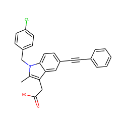 Cc1c(CC(=O)O)c2cc(C#Cc3ccccc3)ccc2n1Cc1ccc(Cl)cc1 ZINC000095555916