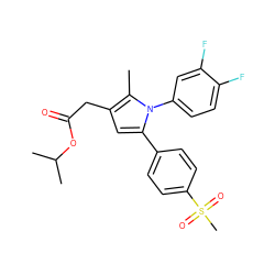 Cc1c(CC(=O)OC(C)C)cc(-c2ccc(S(C)(=O)=O)cc2)n1-c1ccc(F)c(F)c1 ZINC000045336879