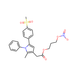 Cc1c(CC(=O)OCCCO[N+](=O)[O-])cc(-c2ccc(S(C)(=O)=O)cc2)n1-c1ccccc1 ZINC000073196766