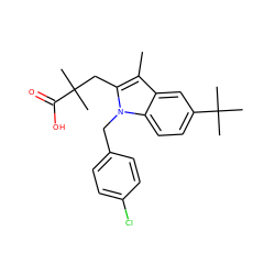 Cc1c(CC(C)(C)C(=O)O)n(Cc2ccc(Cl)cc2)c2ccc(C(C)(C)C)cc12 ZINC000028335813