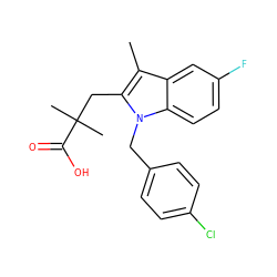 Cc1c(CC(C)(C)C(=O)O)n(Cc2ccc(Cl)cc2)c2ccc(F)cc12 ZINC000002526554