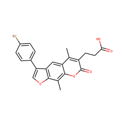 Cc1c(CCC(=O)O)c(=O)oc2c(C)c3occ(-c4ccc(Br)cc4)c3cc12 ZINC000002347812