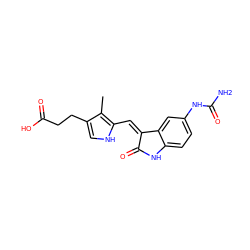 Cc1c(CCC(=O)O)c[nH]c1/C=C1\C(=O)Nc2ccc(NC(N)=O)cc21 ZINC000014962641